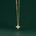 wholesale S925 Sterling Silver Diamond-Inlaid Four-Petal Flower Necklace, Minimalist and Delicate Four-Leaf Clover Collarbone Chain D9427-0-4