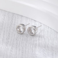 wholesale S925 Sterling Silver Niche Design Single Zircon Stud Earrings Simple and Fashionable Cross-border New Accessories TEMU-Zircon earrings - with rubber ear plugs  925 silver