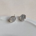 wholesale S925 Sterling Silver Translucent White Agate Natural Stone White Chalcedony Earrings Lava Texture Oval Earrings High-end Minimalist-0-1