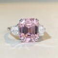 wholesale S925 Silver European and American Cross-Border HW Gemstone Ring with Pink Zircon and High Carbon Diamond, Emerald Cut Square Diamond Ring for Women-0-3