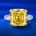 wholesale 925 silver jewelry live same-cut 12*12mm Asscher high-carbon diamond yellow diamond ring,ins-0-0