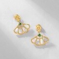 wholesale Original design new Chinese style jade fan earrings, S925 sterling silver inlaid with white shell, national trend style, manufacturer wholesale-0-1