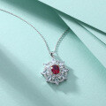 wholesale S925 Sterling Silver Ruby Natural Stone Zircon Sunflower Eight-Pointed Star Pendant Necklace for Women, High-End Sense Sterling Silver Collarbone Chain-0-3