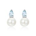 wholesale S925 Sterling Silver Japanese Korean Style Minimalist Geometric Natural Aquamarine Stud Earrings with Freshwater Pearls-0-5
