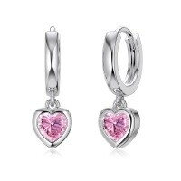 wholesale S925 Sterling Silver Women's Earrings with Advanced Sense Peach Heart Pendant Design, Small and Luxurious Ins Style Exquisite Ear Accessories-Platinum and Pink Diamond DY110300-SW-PK 925 Silver