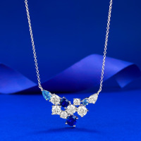 wholesale S925 Silver Floral Cluster Full Diamond Pendant Fashion Blue Diamond Necklace Collarbone Chain Luxury Advanced Feeling-N551 Blue Diamond Necklace 925 Silver