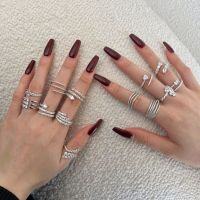 wholesale S925 Sterling Silver Cross-Border Live Streaming Women's Full Zirconia Inlaid Spiral Ring Personality Index Finger Ring for Women-Platinum DY120955-SW-WH 6