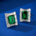 wholesale S925 Sterling Silver New Rectangular 2-Carat Simulated Emerald 7*9 Ultra-Sparkling High-Carbon Diamond Stud Earrings for Women-0-2