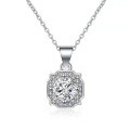 S925 Sterling Silver Moissanite 2ct Necklace with Hailry Square Pendant-0-4