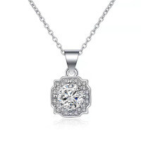 S925 Sterling Silver Moissanite 2ct Necklace with Hailry Square Pendant-[Super Sparkling Zircon] 2 Carat Necklace  925 Silver