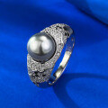 wholesale Metal material with designer-style 8mm pearl ring paired with lavishring band, hot sale on live broadcast-0-2