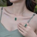 wholesale S925 Sterling Silver European and American New Minimalist Exaggerated Aventurine Pendant Collarbone Chain, Fashionable and Stylish, Wholesale from Manufacturer-0-1
