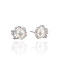 wholesale 925 sterling silver Korean minimalist style synthetic pearl floral earrings, shell pearl fairy-like student ear studs-0-4