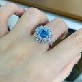 wholesale S925 Sterling Silver Aquamarine Ring for Women, European and American Cross-Border Luxury Set with Ice-Cut Zircon, Factory Direct Supply-0-2
