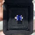 S925 Silver Lab-Grown Royal Blue 12*12 Cushion Ring-0-0