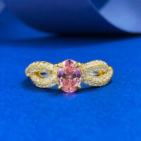 wholesale S925 Silver 5*7mm Oval Padparadscha Pink Cocktail Ring for Women, Ins Style, Daily Commute-R1270 Padparadscha Pink Ring  Size 9