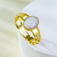 wholesale S925 silver with rose gold plating, new 1ct white opal inlaid ring for women, live-R928>8