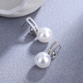 wholesale Metal minimalist zircon earrings with pearl studs for women,-0-2