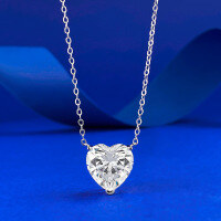 wholesale S925 sterling silver jewelry, European and American cross-border new 12*12 heart-shaped white diamond necklace, women's fashionable neck chain-N083 White Diamond &gt;925 Silver