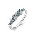 wholesale S925 Silver Cross-Border Minimalist Geometric Leaf Moss Stone Ring with Natural Moss Agate for the Index Finger-0-5