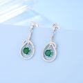 wholesale S925 silver natural stone earrings, directly supplied by the manufacturer, feature European and American fashion style with individually set green agate gemstones-0-0