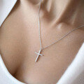 wholesale S925 Sterling Silver Micro-Inlaid Zircon Cross Necklace Fashion Minimalist Classic Versatile Pendant Collarbone Chain-0-3