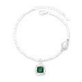 wholesale S925 Sterling Silver Korean Style Light Luxury Square Zirconia with Accented Pearl Necklace and Bracelet Set-0-6