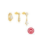 wholesale S925 Sterling Silver Geometric Zirconia Tassel Earring Set with Crystal-Embellished Petal Design-0-8