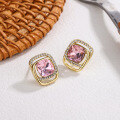 wholesale Metal, Sterling Silver 925 Retro Square Double-Layer Rhinestone Earrings Ins-0-2
