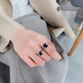 wholesale S925 Sterling Silver Vintage Punk Double-Layer Inlaid Black Zircon/Cross Pattern Inlaid Black Zircon Ring-0-1