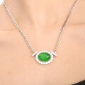 wholesale S925 silver new Chinese-style green chalcedony oval cabochon Cuban chain fashion elegant necklace, new Chinese women's-0-2