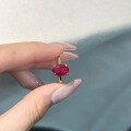 wholesale S925 Sterling Silver Gold-Plated Imported High Carbon Diamond 7*10mm Oval Pigeon Blood Red Cocktail Ring-0-0