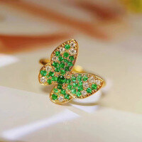 wholesale S925 Sterling Silver Red Elk Ring with Butterfly and Colored Gemstones for Women, Fashionable Large Size Light Luxury Niche Original Design Ring-BZ0057-Gold US size 8