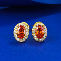 wholesale Metal Material: 925 Silver Gold Plated Mu Jing Jewelry Live Xiaohongshu Style 4*6 Oval Fanta Orange Ear Studs Simple and Fashionable Versatile-E534 Fanta Orange 925 Silver
