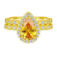 wholesale 925 Sterling Silver Waterdrop Zircon Euro-American Cross-Border Fashion Yellow Diamond High-Carbon Diamond Ring, Colorfast Wholesale-TL-242 Gold>US Size 8#