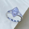 wholesale S925 Sterling Silver 4*8mm Marquise Zircon Halo Elegant Fashion Ring for Women Wedding Party-0-3