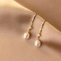 wholesale Metal: s925, Pearl Elegant Long Drop Earrings for Women, Summer Vintage Korean Style Ear Jewelry G9857-0-0