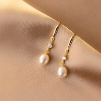 wholesale Metal: s925, Pearl Elegant Long Drop Earrings for Women, Summer Vintage Korean Style Ear Jewelry G9857-S925 silver pair silver 925 silver