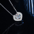 Sterling Silver Full Pavé Moissanite Heart Pendant Necklace-0-1