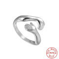 wholesale S925 Sterling Silver Minimalist Interlocking Hands Joint Ring, Open-Ended Embrace Design-0-4