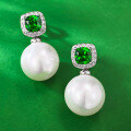 wholesale S925 Sterling Silver New Simulated Emerald Pearl Ear Studs Earrings, Small and Exquisite Style-0-3