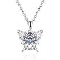 S925 Silver Moissanite Necklace Women Butterfly Mini Pearl Design Wholesale-6.5mm high-carbon stone  925 silver