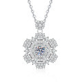 S925 Sterling Silver Luxury Moissanite Sunflower Full-Diamond Necklace Wholesale-0-3