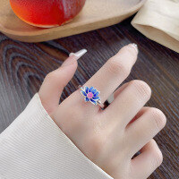 wholesale S925 Sterling Silver Ethnic Style Epoxy Resin Enamel Lotus 3D Trendy Adjustable Ring Creative Exquisite Band-1265JM/approx. 2.7g Adjustable opening