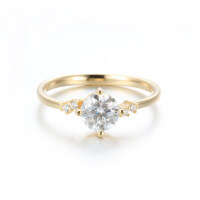 Champagne Gold Plated Sterling Silver Moissanite Six-Prong Crown Ring-1 carat (zircon)  14 yards
