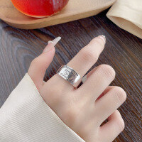 wholesale S925 Sterling Silver Ins Street Style Hip Hop Wide Band Letter Ring Minimalist Versatile Accessory Index Finger Ring-1263JM/approx. 5.4g>Adjustable opening