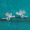 S925 Sterling Silver Moissanite Bow Heart Ear Studs-0-0