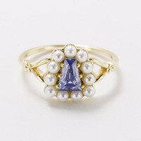 wholesale Metal material Japanese limited geometric T-square Tanzanian zircon shell pearl lightweight luxury ring fashion design jewelry factory wholesale-Acardo limited edition Tanzanite zirconium shell bead ring No. 5 (Mido)