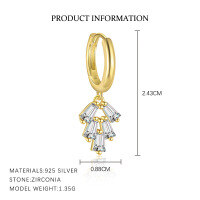 wholesale S925 Sterling Silver Geometric Square Minimalist Stud Earrings For Women, Light Luxury With Sparkling Zirconia, Versatile Fashion。-E5047-Gold/Single 925 Silver