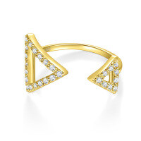 wholesale Silver Plated 18k Gold Asymmetric Triangle Design Full D Color Moissanite Row Ring for Women Open Ring-Gold US size 7